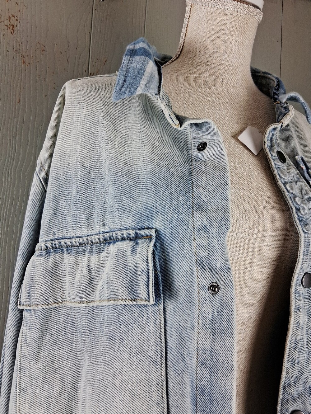 Upcycled Denim Jacket Chore Coat OOAK Large Quilt Applique Cottage Farmhouse - Picture 5 of 15